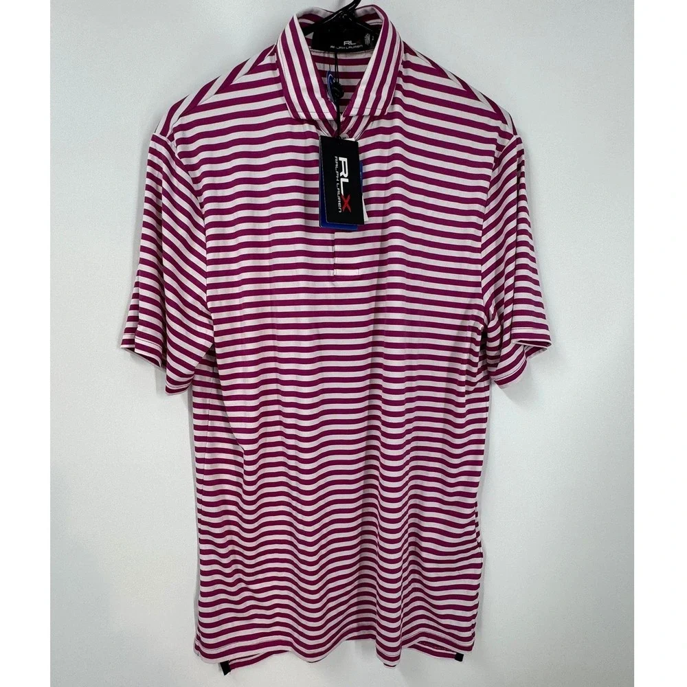 Ralph Lauren RLX Golf Polo Shirt Pink White Stripe Performance Men's‎ Small